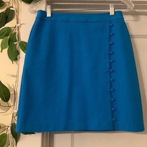 Ann Taylor Loft bright blue button and loop front mini skirt